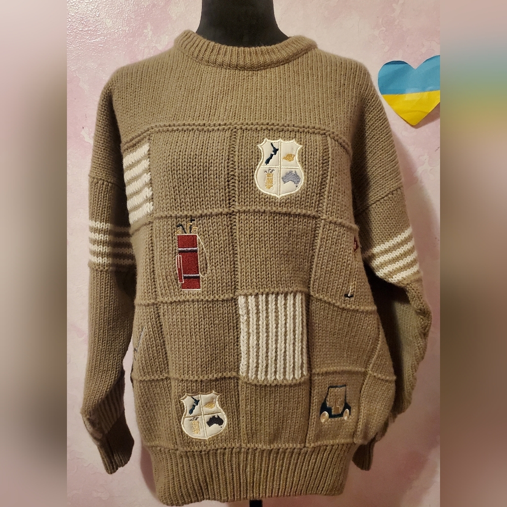 Snowy Peak 100% Wool Sweater with Embroidered Patches